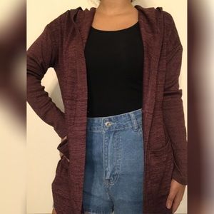 Maroon hooded cardigan